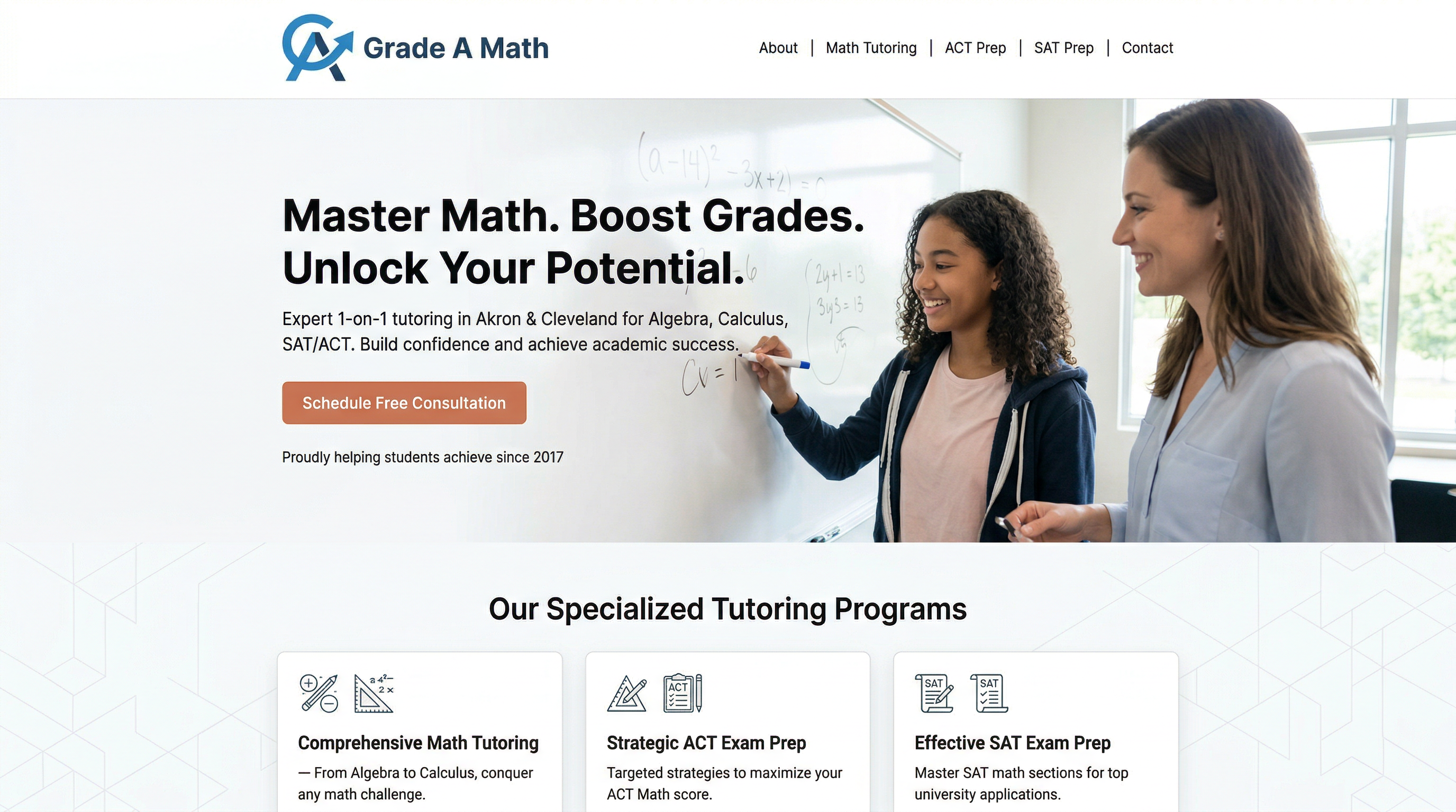 Grade A Math website preview