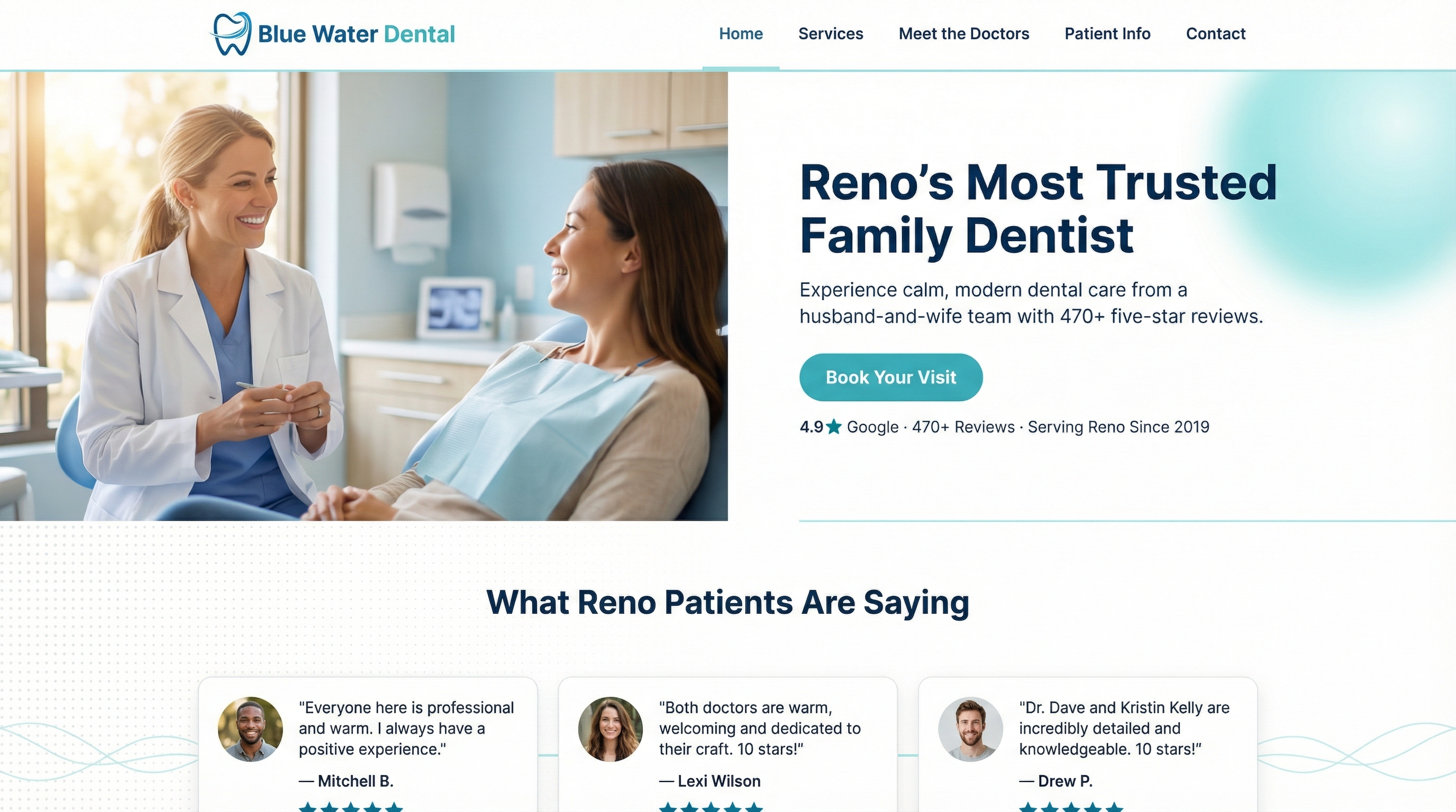 Blue Water Dental Care website preview