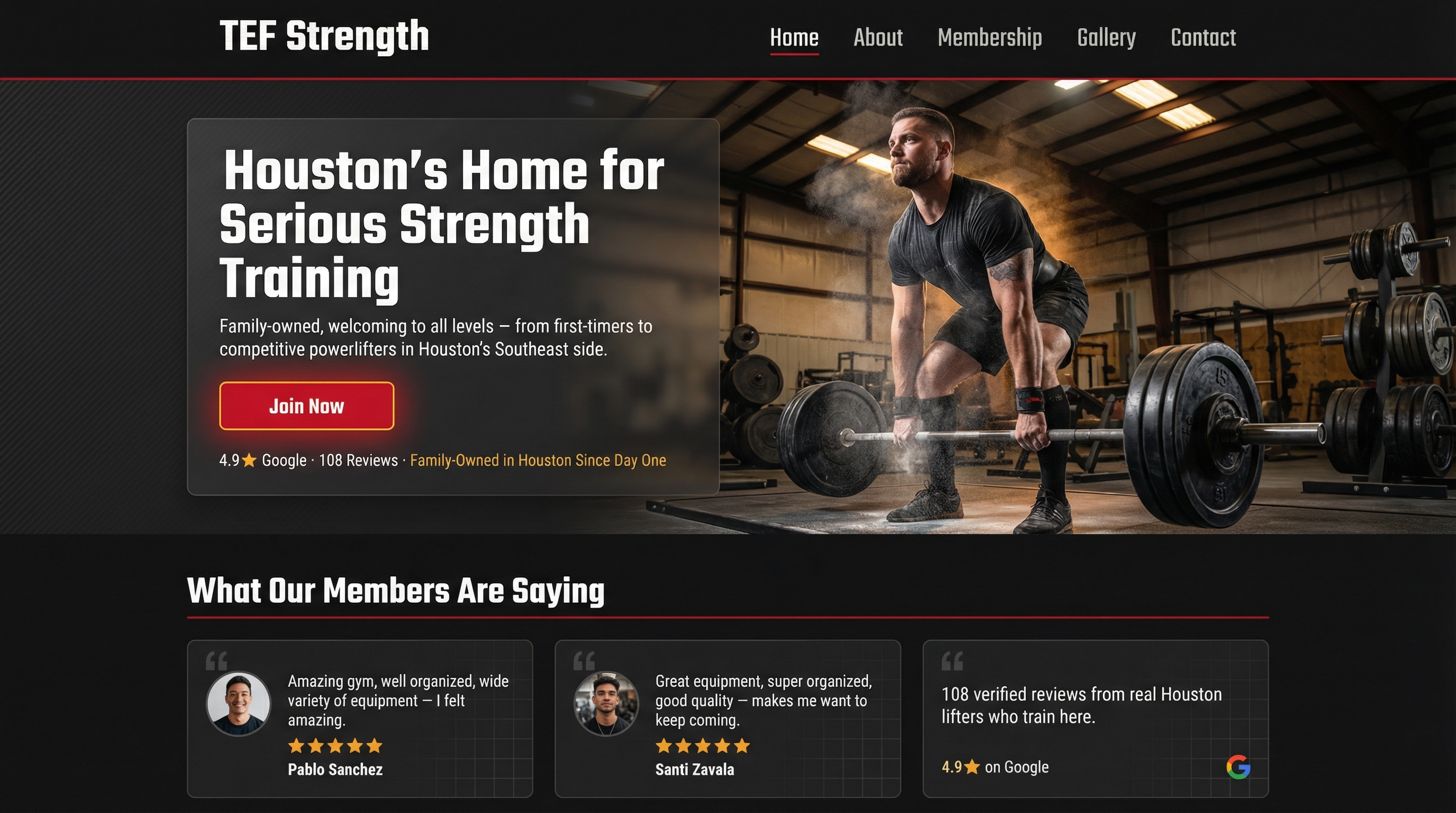 TEF Strength Training Facility website preview