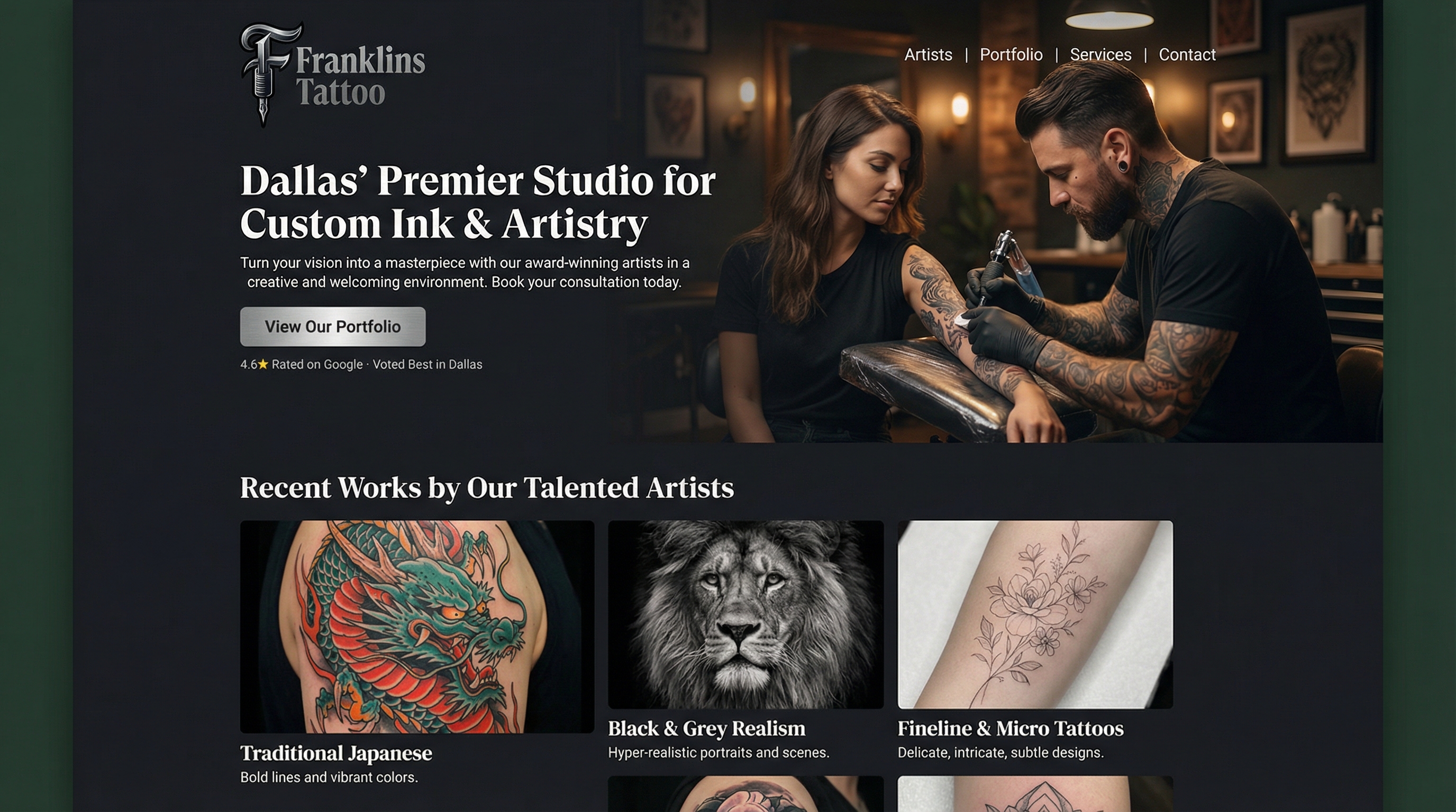 Franklins Tattoo and Supply website preview