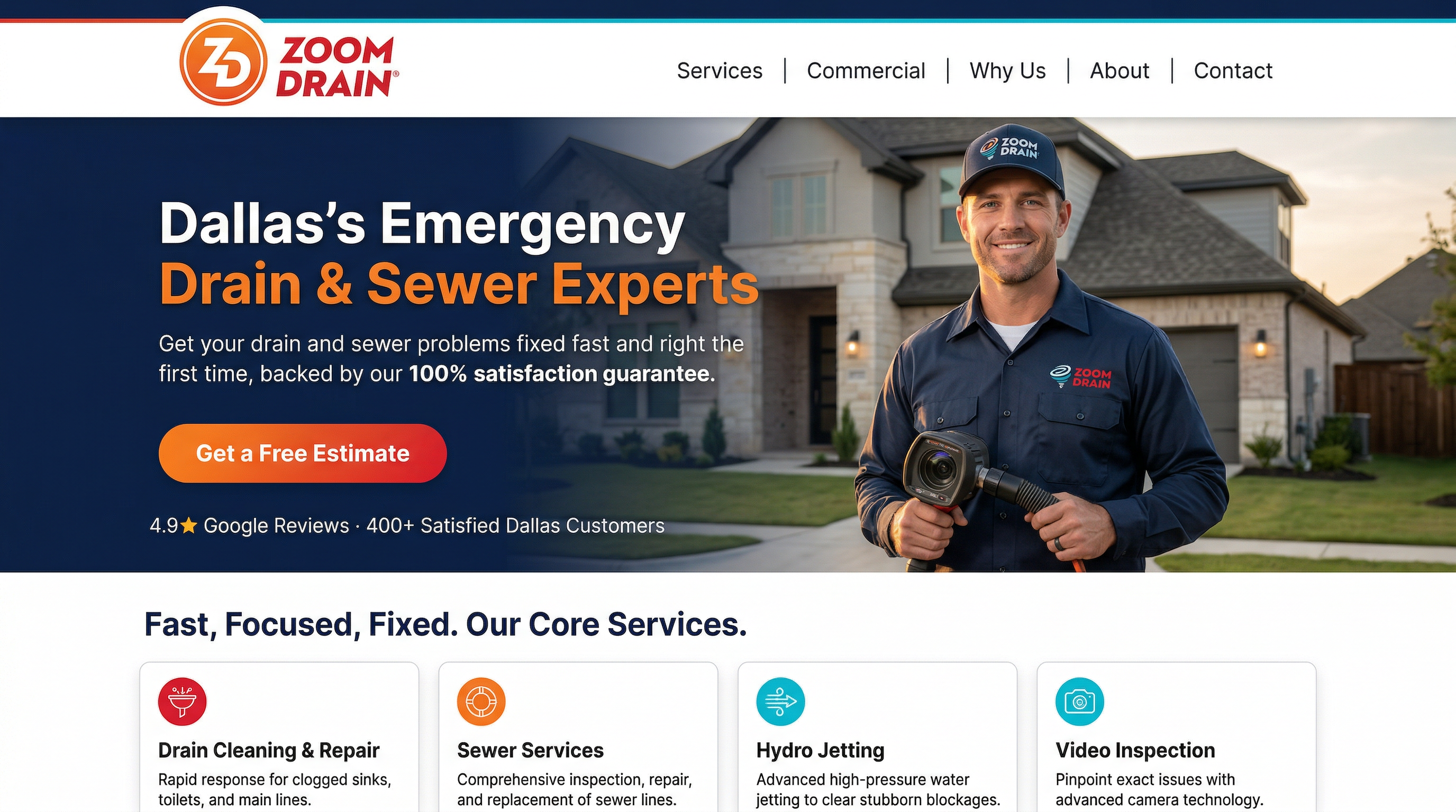 Zoom Drain Dallas website preview