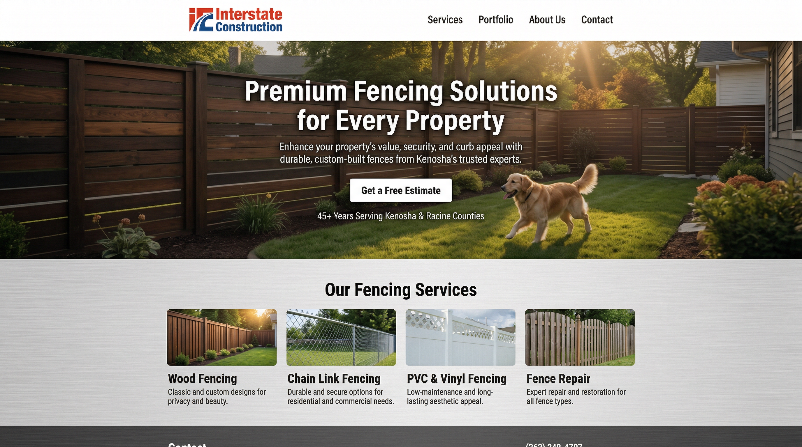 Interstate Construction - Chain Link & PVC & Wood Fencing Company website preview