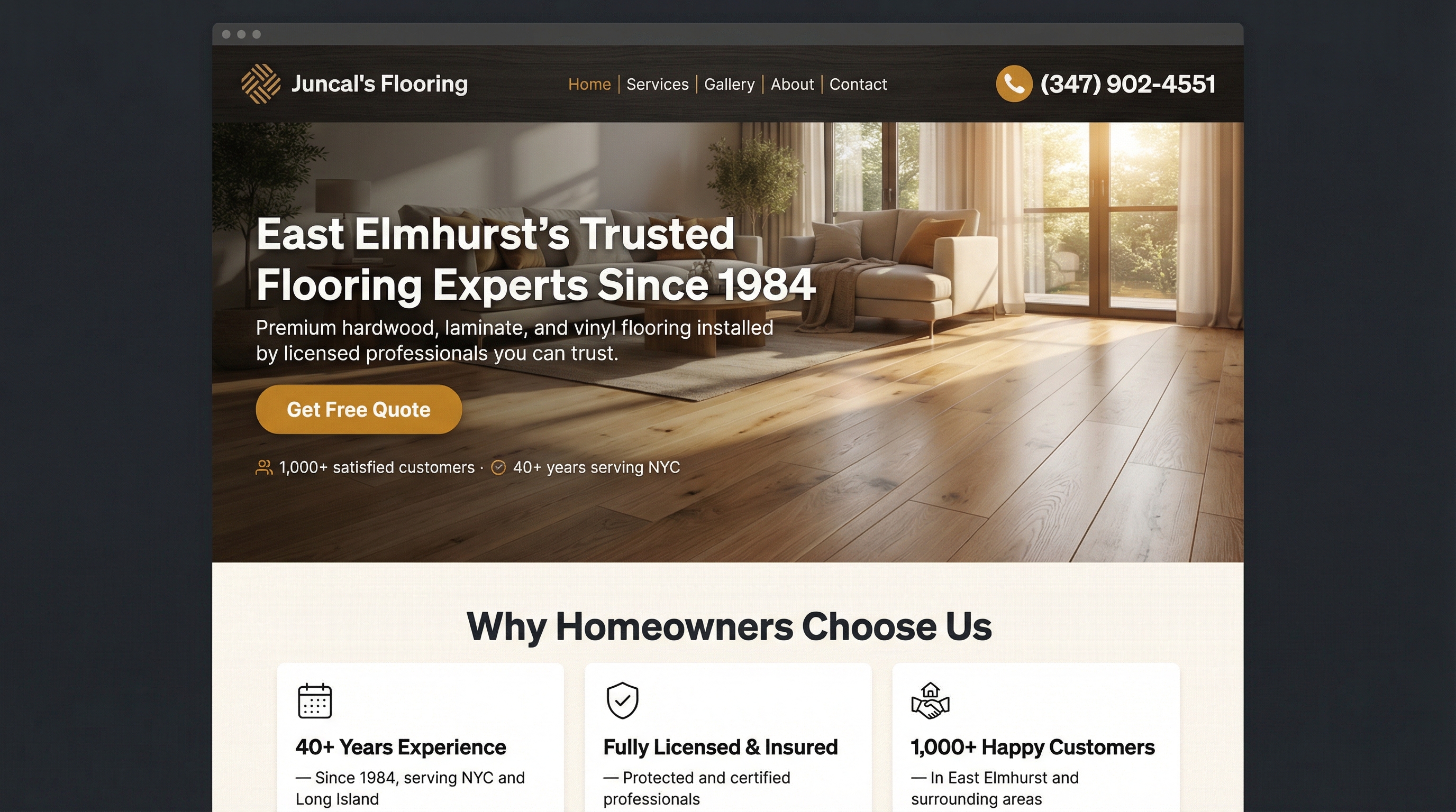 Juncal's Flooring Corp website preview