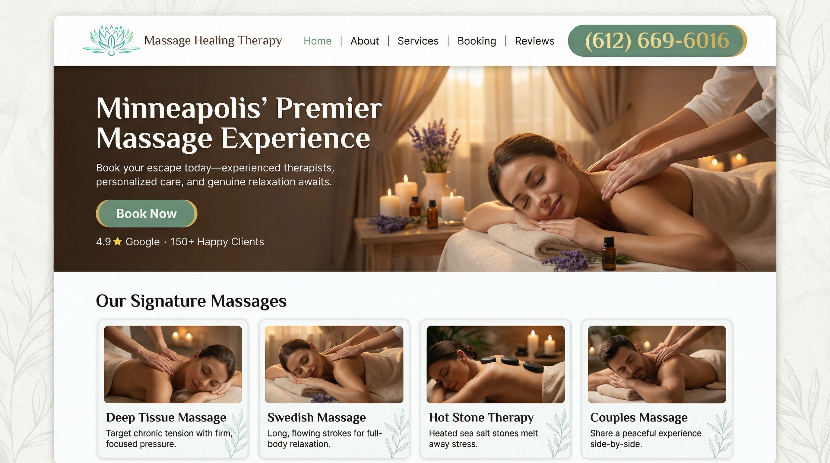Massage Healing Therapy spa services. website preview