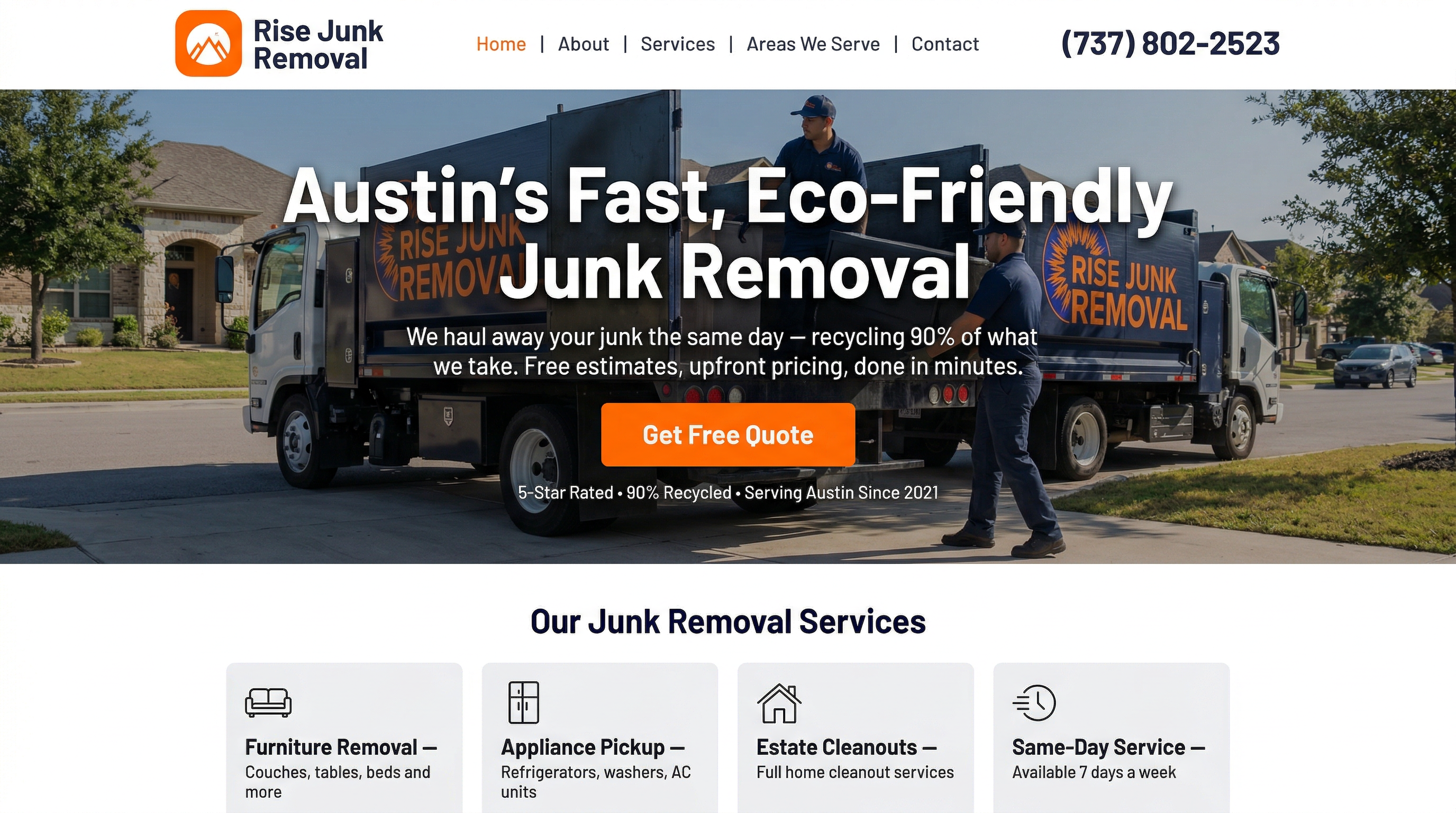 Rise Junk Removal website preview