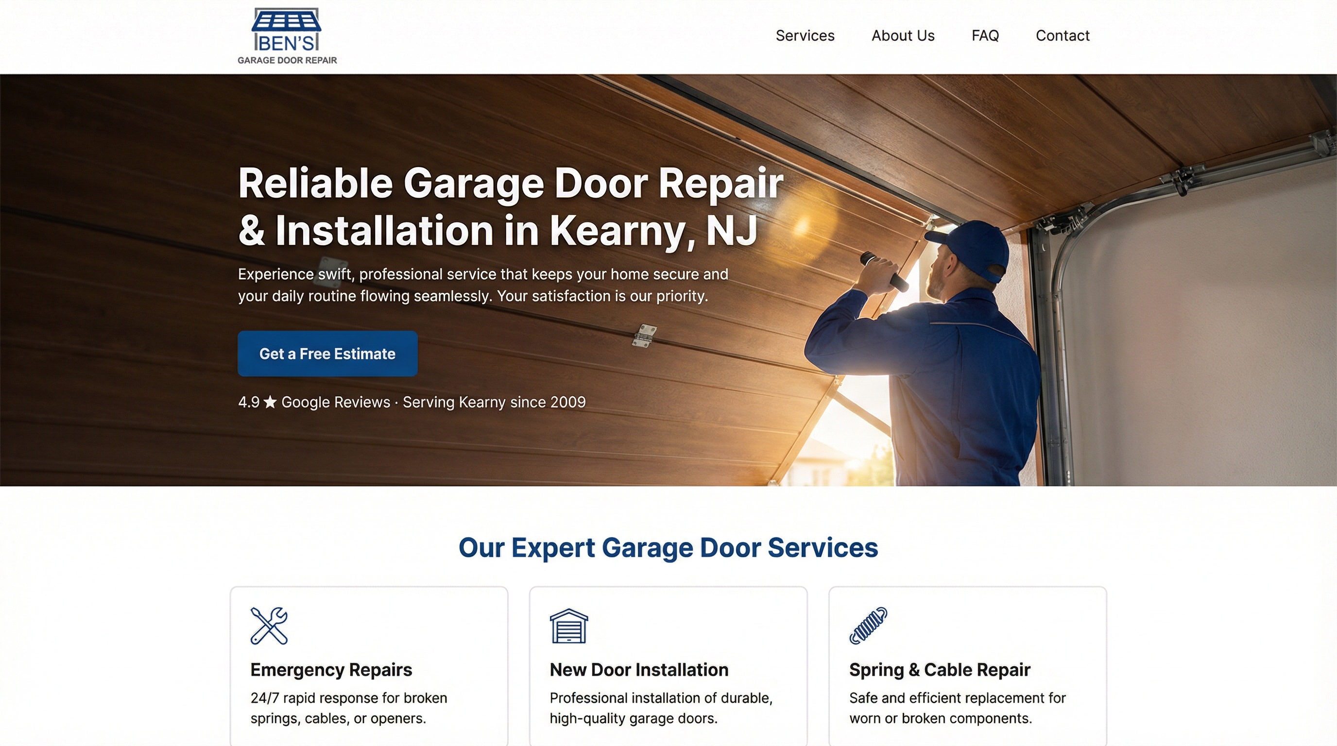 Ben's Garage Door & Repair website preview