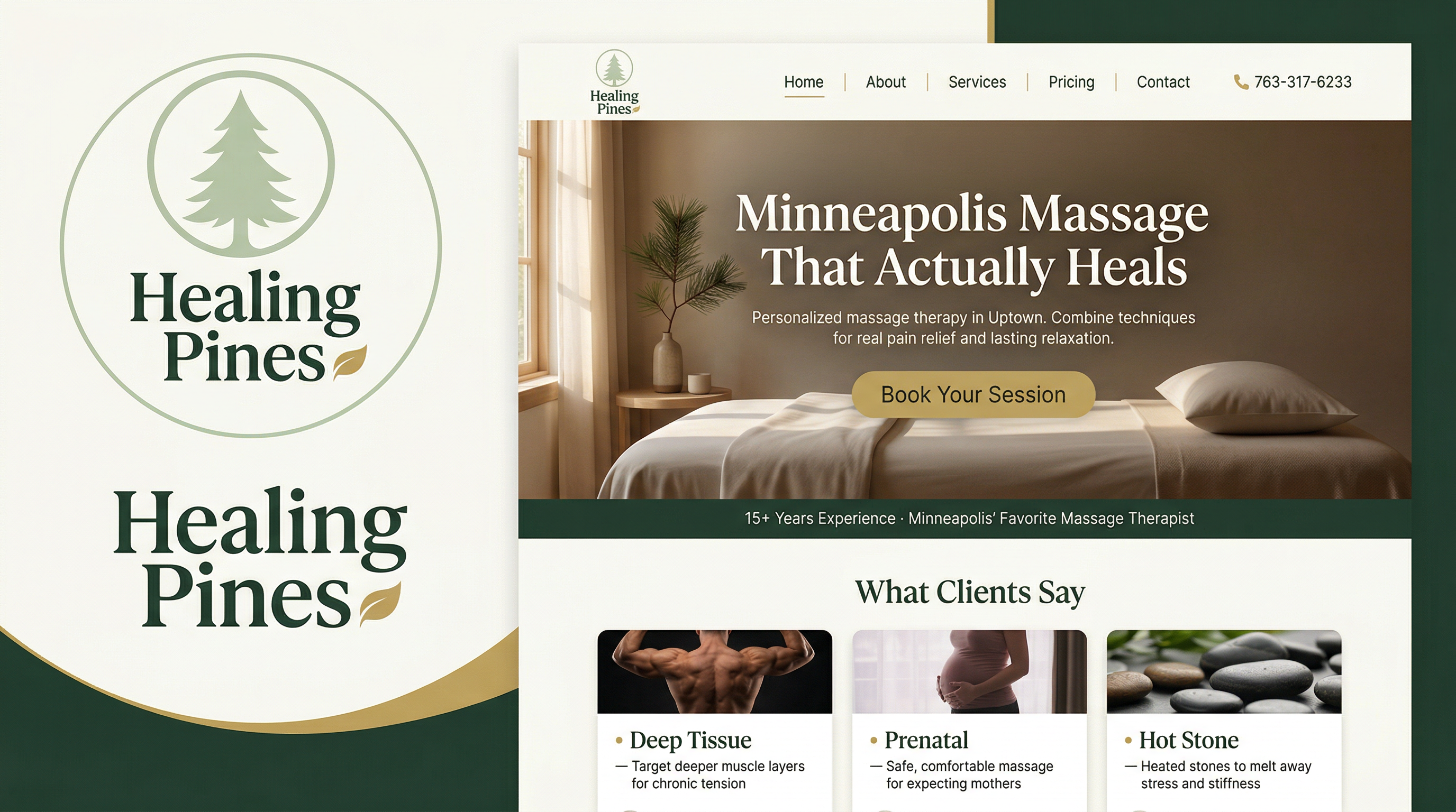 Healing Pines Massage & Bodywork website preview
