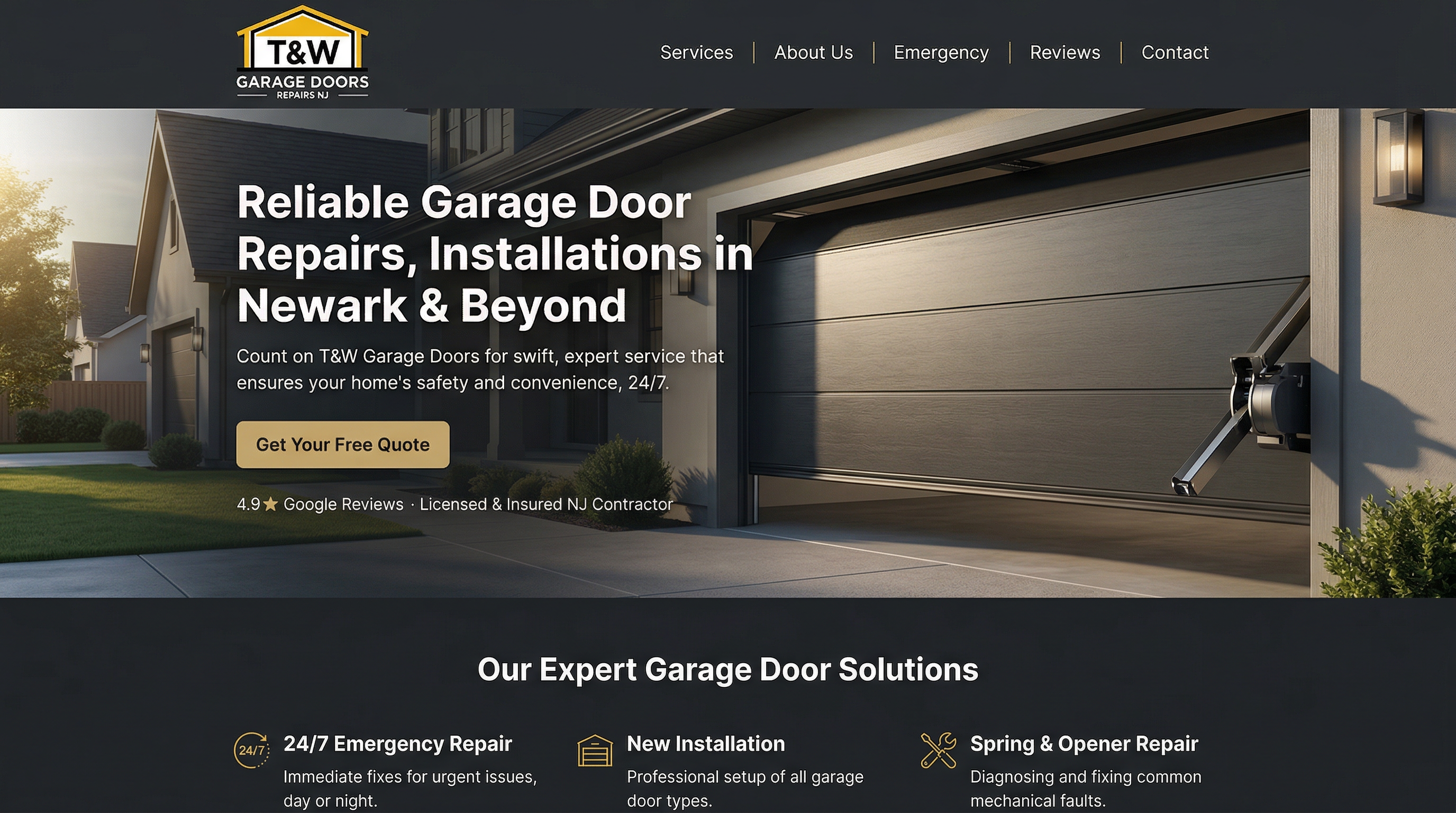 T & W Garage Doors Repairs NJ website preview